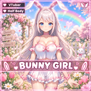 VTuber - Cute Bunny girl for vtube studio as a pink, white half body vtuber animal female live2d model with customizable colors