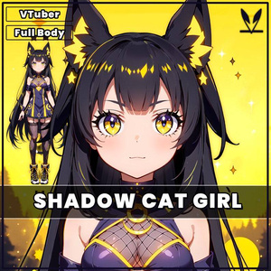 Premade Live 2d VTuber Model - Shadow cat girl for vtube studio as a cute yellow, dark blue full body vtuber animal female commercial use