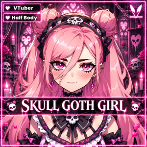 VTuber - Skull Goth Girl for vtube studio as a cute Pink, black half body vtuber bratty goth girl live2d premade 2d avatar