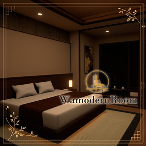 【VRChat想定】和モダンホテル客室 3D背景モデル