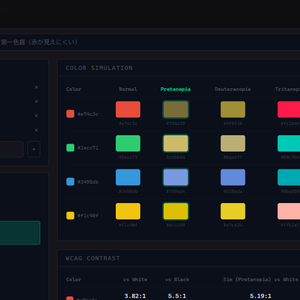 Color Blindness Simulator — HEXカラーを5種の色覚特性でシミュレーション・WCAG判定【Webツール】