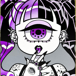 【ミニ色紙原画】単眼ガール（紫）