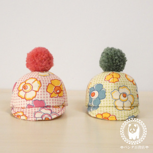 【10cm～12cmぬいぐるみ用】野球帽 (ぽんぽん付きレトロ柄)