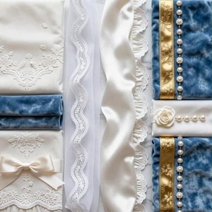 レース、サテン、ベルベット素材｜ブルー・白・ゴールドカラー｜lace, satin, velvet｜M0042