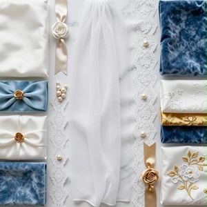 レース、サテン、ベルベット素材｜白・ブルー・ゴールドカラー｜lace, satin, velvet｜M0043