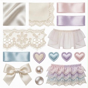 レース、サテン、フリル素材｜ベージュ・ライトブルー・白カラー｜lace, satin, ruffles｜M0054