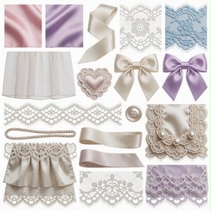 レース、布、リボン素材｜パープル・ブルー・ピンクカラー｜lace, fabric, ribbon｜M0060