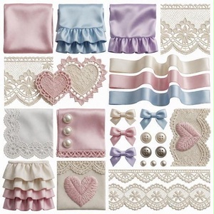 レース、布、リボン素材｜パープル・ピンク・ブルーカラー｜lace, fabric, ribbon｜M0063