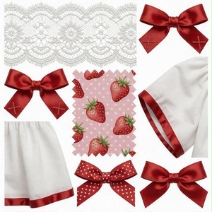 レース、布、リボン素材｜赤・白・ピンクカラー｜lace, fabric, ribbon｜M0080