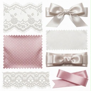 レース、布、リボン素材｜ピンク・白・ベージュカラー｜lace, fabric, ribbon｜M0084