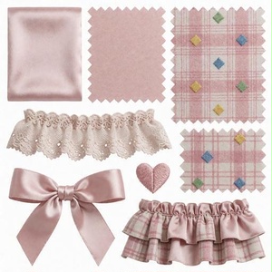 レース、布、リボン素材｜ピンク・白・パープルカラー｜lace, fabric, ribbon｜M0085