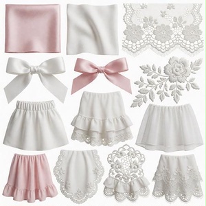 レース、布、リボン素材｜ピンク・白・laceカラー｜lace, fabric, ribbon｜M0090