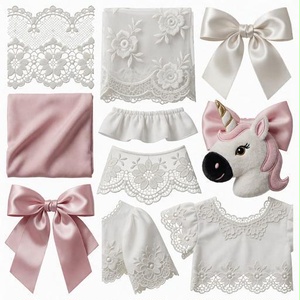 レース、布、リボン素材｜ピンク・白・laceカラー｜lace, fabric, ribbon｜M0102