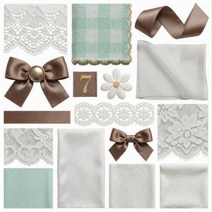 レース、布、リボン素材｜ライトグリーン・ブラウン・白カラー｜lace, fabric, ribbon｜M0127