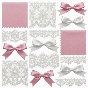 レース、布、リボン素材｜ピンク・白・シルバーカラー｜lace, fabric, ribbon｜M0142
