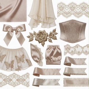 レース、ベルベット、サテン素材｜白・ゴールド・ピンクカラー｜lace, velvet, satin｜M0143