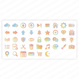 パステルカラーのグラデーションUIアイコンセット ベクター素材Webアプリ用 高画質ベクター