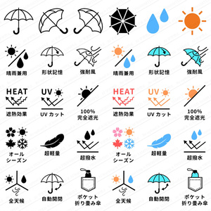 Umbrella function display icon set, high-resolution vector.