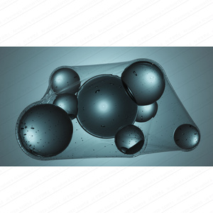 抽象的な青い球体と液滴の3Dイメージ・細胞・分子・科学　画像素材　高画質