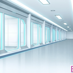 【背景素材】牢屋斜め_白・青(未来編part02-prison_room_an02_w)
