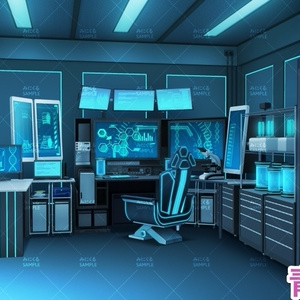 【背景素材】研究室B_明るいver.(未来編part02-laboratory_L)
