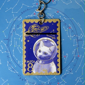 パスケース『キャプテンマイカ切手』宇宙を旅する白猫マイカシリーズ