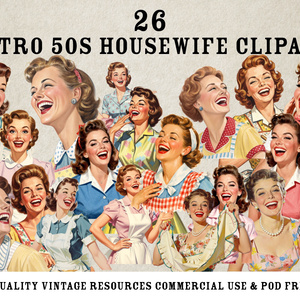 Retro 50s Housewife Clipart - ビンテージ主婦イラスト素材 26点 [商用/POD可]