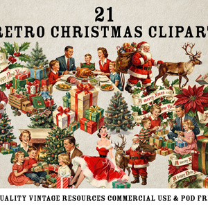 【期間限定無料】【商用利用可】レトロで懐かしい50年代クリスマス・イラスト素材集【背景透過・21点セット】