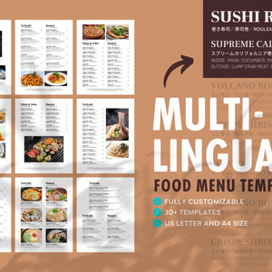 34 Multilingual Food Menu Templates 多言語表記レストランメニューCanvaテンプレート