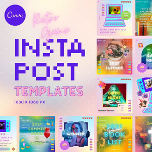 Instagram Templates - Canva Social Media Editable Fun Cute Summer Photo Frame Post - Retro Game
