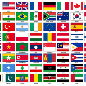 世界の国旗セット　英語表記　ベクター　