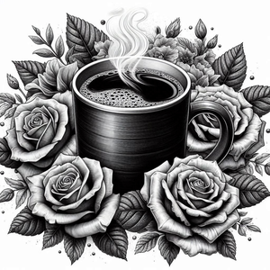 【AI生成ぬりえ線画】珈琲と薔薇
