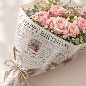 【英字新聞風ラッピングペーパー：誕生日ver.】カラー版