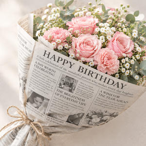 【英字新聞風ラッピングペーパー：誕生日】白黒版