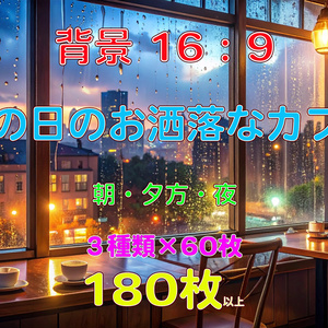 【背景素材/全180枚】雨の日のお洒落なカフェ - 朝・夕・夜セット（16:9 / 4K高画質）