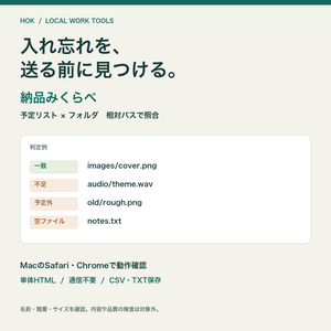 納品みくらべ｜予定リストとフォルダの不足・予定外チェック【Mac動作確認／オフラインHTML】
