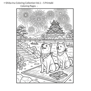 柴犬ぬりえコレクション Vol.2 ～印刷して楽しめる5枚セット（利用規約付き）＝Shiba Inu Coloring Collection Vol.2– 5 Printable Coloring Pages  – 