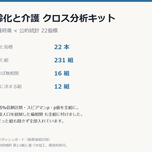 高齢化と介護クロス分析キット 47都道府県×22指標・相関231組