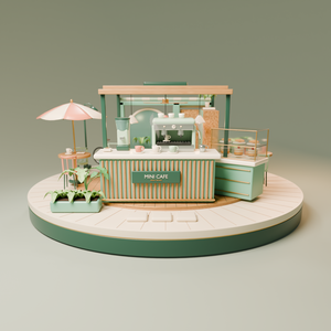 MINI CAFE ISLAND｜ミニチュアカフェ・ジオラマ 3Dモデル【Blender / FBX / glb】