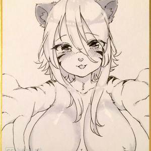 【原画】メスケモミニ色紙【キズあり】