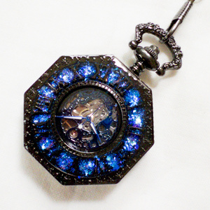 蓄光懐中時計★天体魔法使いの月の満ち欠け(蓄光オルゴナイトフローライト付き)★ ☆蓄光懐中時計☆天体魔法使いの月の満ち欠け(蓄光オルゴナイトフロー