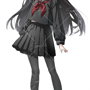 黒髪超ロングの黒セーラー服女子 全身立ち絵素材 - 月のお店 - BOOTH