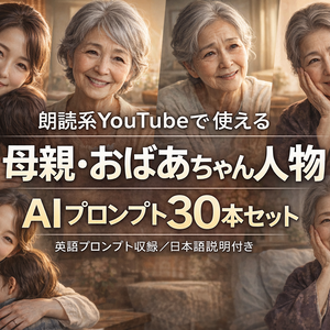 朗読系YouTubeで使える 母親・おばあちゃん人物AIプロンプト30本セット