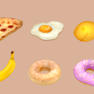 handpainted optimized props 🍕🍳🐟🍌🍩