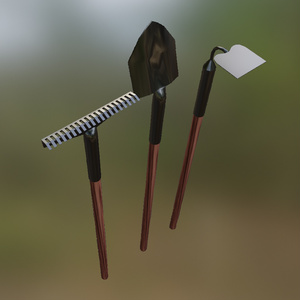 Garden Tools Rake Hoe Spade Shovel Metal Metalworking Blacksmith Wood Woodworking 3D Blender FBX VRCHAT PROP
