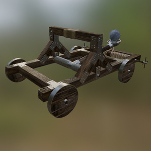 Catapult Boulder Weapon Heavy Fling Medieval Steel Metal Wood Rope Spring Artillery Siege Blacksmith Woodworking Vehicle Machinery 3D Blender FBX VRCHAT PROP