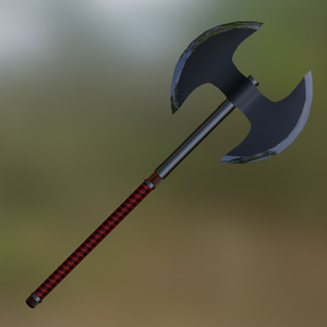 Double Axe Weapon Steel Wood Leather Medieval Blacksmith Melee 3D Blender FBX VRCHAT PROP