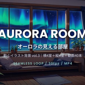【横4室＋縦4室／動画40本】動くイラスト背景 AURORA ROOM オーロラの見える部屋｜シームレスループ・商用OK