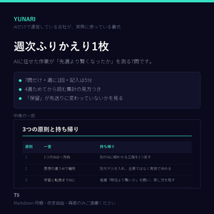 週次ふりかえり1枚｜AIに任せた作業が「先週より賢くなったか」を測る7問
