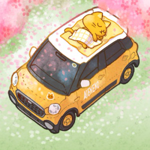 【無料配布】壁紙「桜と車とエアネコさん」